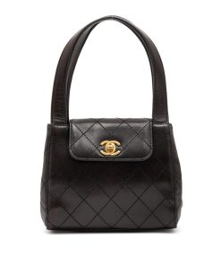 Chanel Quilted Cc Handle Bag Dark Brown 29Cm