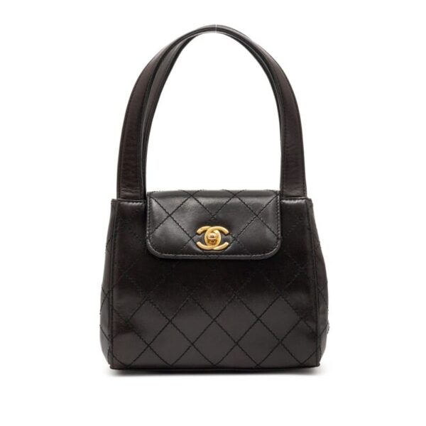 Chanel Quilted Cc Handle Bag Dark Brown 29Cm