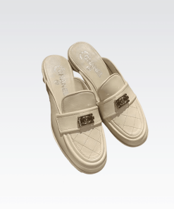Chanel Casual Plain Leather Elegant Mules Sandals White