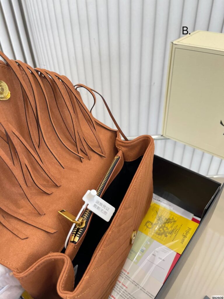 Saint Laurent College Medium Fringed Suede Shoulder Bag Brown 24Cm - Image 2