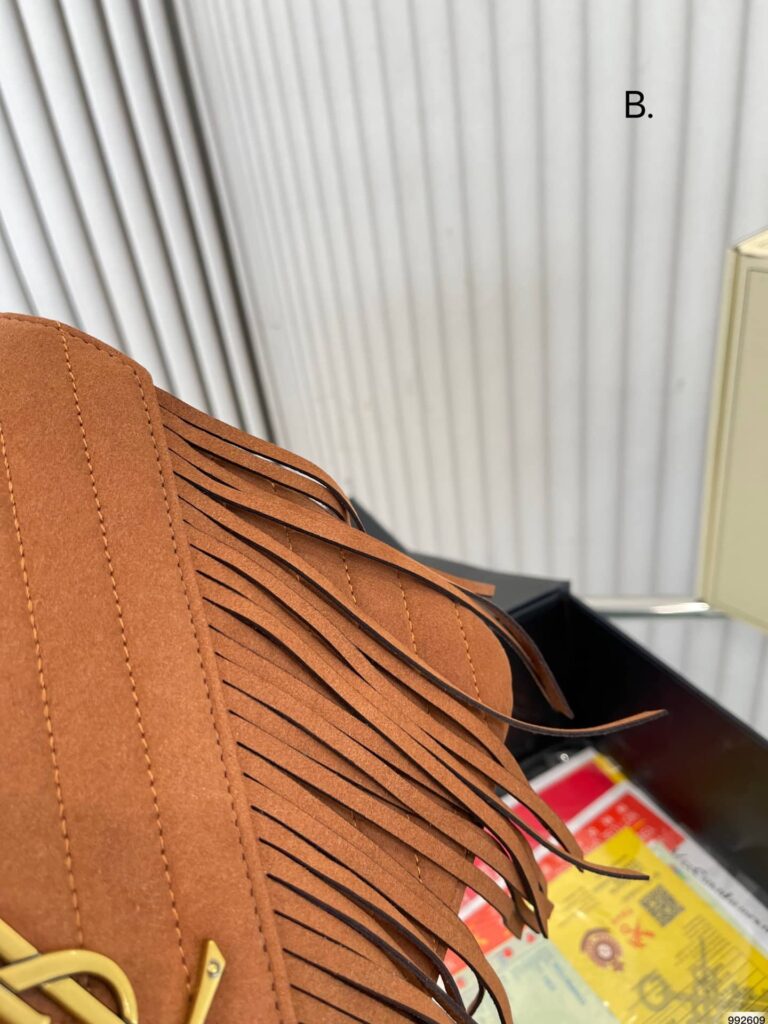 Saint Laurent College Medium Fringed Suede Shoulder Bag Brown 24Cm - Image 7