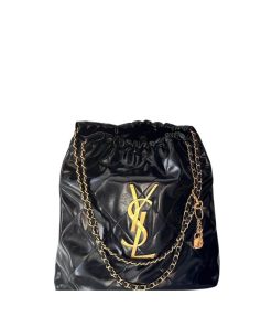 Saint Laurent Bucket Bag Glossy Calfskin And Gold Tone Metal Black 39Cm