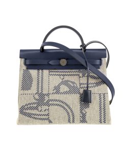 HERMES HERBAG 31 BRIDES DE GALA AND BLUE INDIGO BLUE ENAMEL 31CM