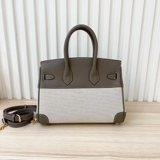 HERMES BIRKIN 25 BI-MATERIAL GOLD TONED HARDWARE GREY 25CM - Image 3