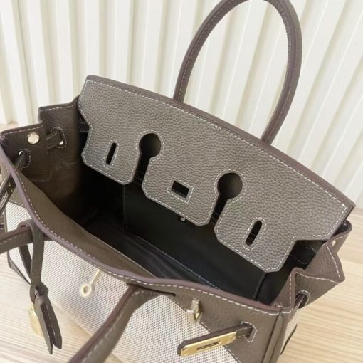 HERMES BIRKIN 25 BI-MATERIAL GOLD TONED HARDWARE GREY 25CM - Image 4