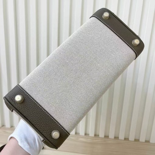 HERMES BIRKIN 25 BI-MATERIAL GOLD TONED HARDWARE GREY 25CM - Image 6