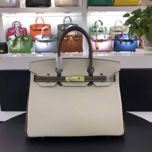 HERMES BIRKIN 25 TOGO BRUSHED LEATHER GOLD HARDWARE BEIGE GREY 30CM - Image 2