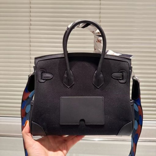 HERMES BIRKIN CARGO 25 TRAVEL BAG BLACK TOILE GOELAND 25CM - Image 6