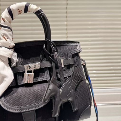 HERMES BIRKIN CARGO 25 TRAVEL BAG BLACK TOILE GOELAND 25CM - Image 3