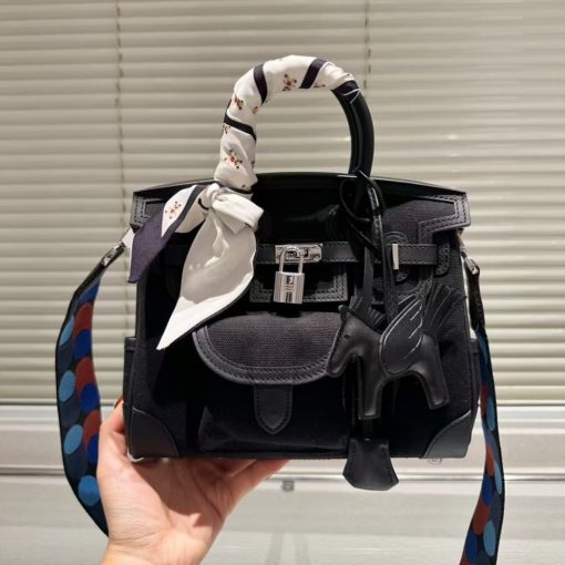 HERMES BIRKIN CARGO 25 TRAVEL BAG BLACK TOILE GOELAND 25CM - Image 2