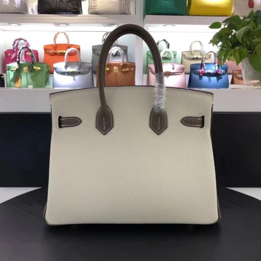 HERMES BIRKIN 25 TOGO BRUSHED LEATHER GOLD HARDWARE BEIGE GREY 30CM - Image 4