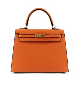 HERMES KELLY ORANGE SELLIER ROUGE EPSOM GOLD HARDWARE 25CM