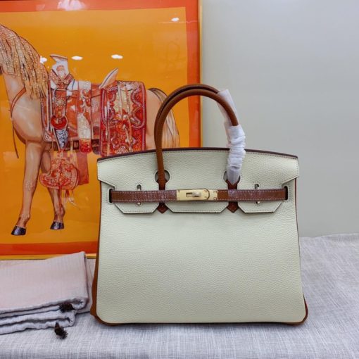 HERMES BIRKIN 25 TOGO BRUSHED LEATHER GOLD HARDWARE BEIGE BROWN 30CM - Image 2