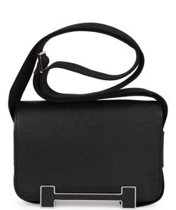 Hermes Geta Black Chevre Palladium Hardware