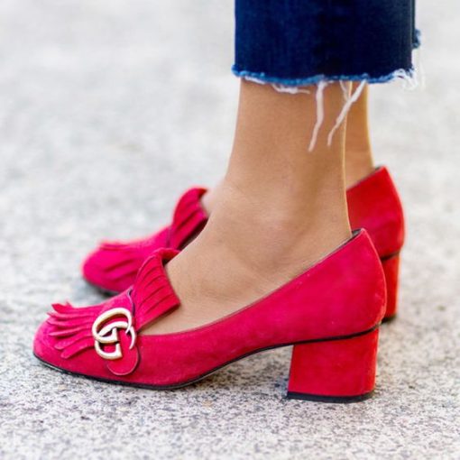 Gucci Marmont Fringe Suede 55Mm Loafer Red From Neiman Marcus - Image 4