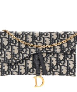 Christian Dior Oblique Saddle Chain Long Wallet Blue