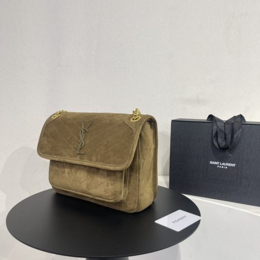 Saint Laurent Niki Baby Chain Bag In Suede Dark Brown - Image 4