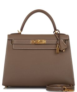 H Handbags Kelly Sellier 28 Etoupe Epsom Gold Hardware