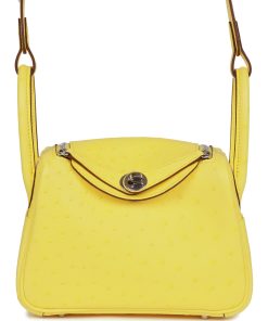 Hermes Mini Lindy Jaune Citron Ostrich Palladium Hardware