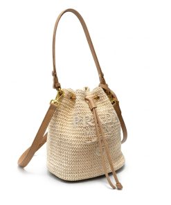 Prada Mini Crochet and Leather Bucket Bag