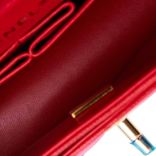 Small Classic Double Flap Red Caviar Light Gold Hardware - Image 9