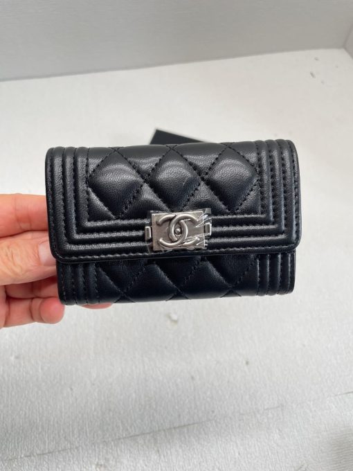 Chanel Boy Classic Wallet Black Silver 84432 - Image 2