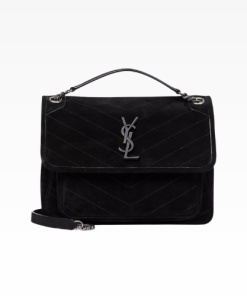 Saint Laurent Niki Medium Quilted Suede Shoulder Bag Black