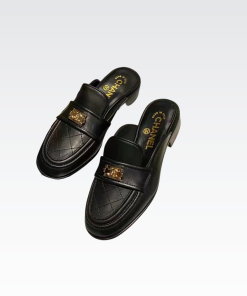 Chanel Casual Pain Laether Elegant Mules Sandals Black
