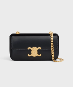 Celine Chain Box Triomphe Bag In Shiny Calfskin Black 197993Bf438No