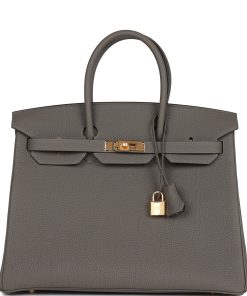 H Handbags Birkin 35 Gris Meyer Togo Gold Hardware