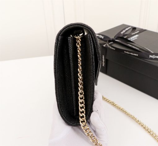 Saint Laurent Cassandre Matelasse Chain Wallet In Grain De Poudre Embossed Black Gold 22Cm 377828Bow011000 - Image 2
