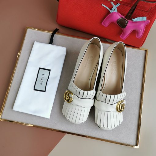 Gucci Wmns White Leather Mid-Heel Pump - Image 7