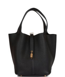H Handbags Picotin Lock 22 Black Clemence Gold Hardware
