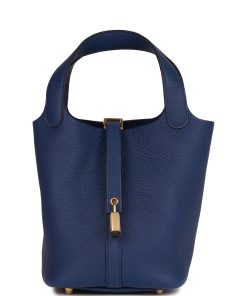 H Handbags Picotin Lock 18 Bleu Saphir Clemence Gold Hardware