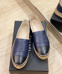 Chanel Lambskin Leather Espadrilles Navy and Black