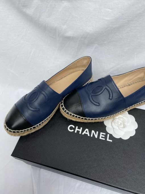 Chanel Lambskin Leather Espadrilles Navy and Black - Image 2