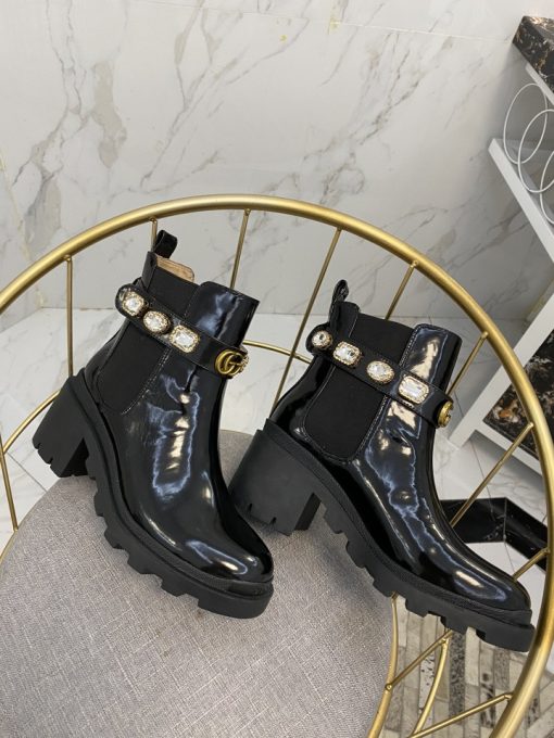 Gucci Women's Leather Ankle Boots With Strap Black 550036 Dks00 1000 - Image 4