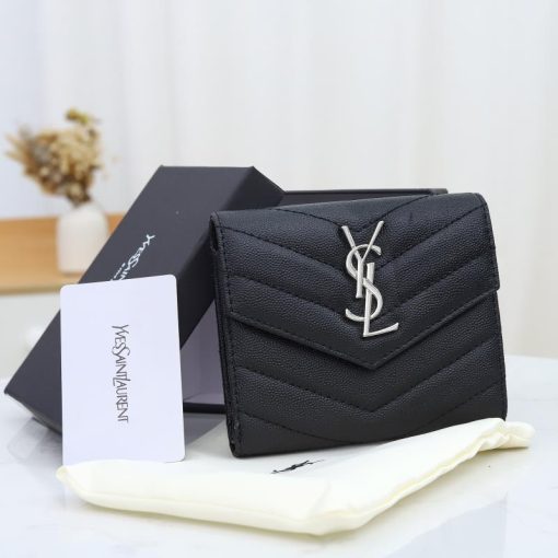 Ysl Multi-Folded Wallet In Grain De Poudre Embossed Leather Black 414404Bow021000 - Image 3