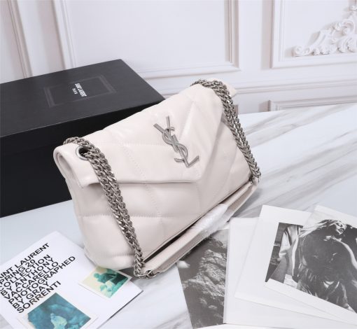 Saint Laurent Loulou Small Chain Bag In Matelasse Y White Silver 29Cm 494699Dv7269207 - Image 2