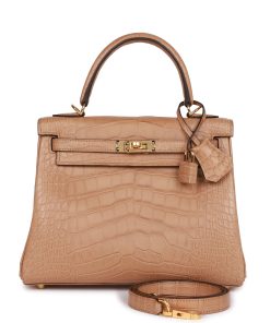 H Handbags Kelly Retourne 25 Chai Matte Alligator Gold Hardware