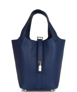 H Handbags Picotin Lock 18 Bleu Saphir Maurice Palladium Hardware