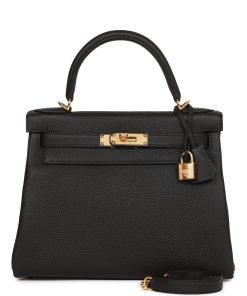 Hermes Kelly Retourne 28 Black Togo Gold Hardware