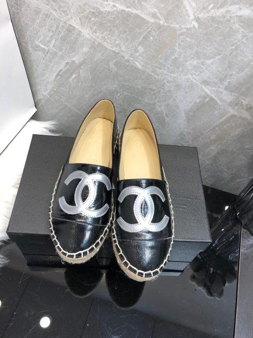 Chanel Embroidered Espadrille Leather Cap Toe Flats Black Cc - Image 3