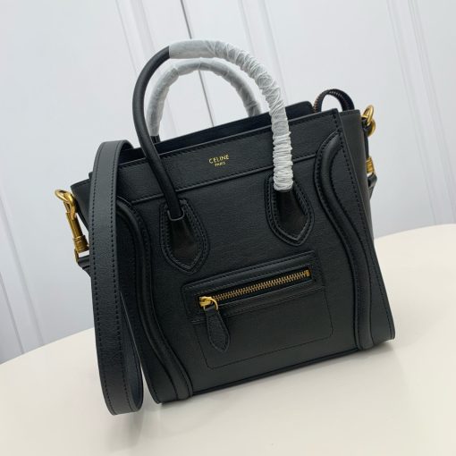 Celine Nano Luggage Bag In Drummed Calfskin Black 189243Dru38No - Image 2