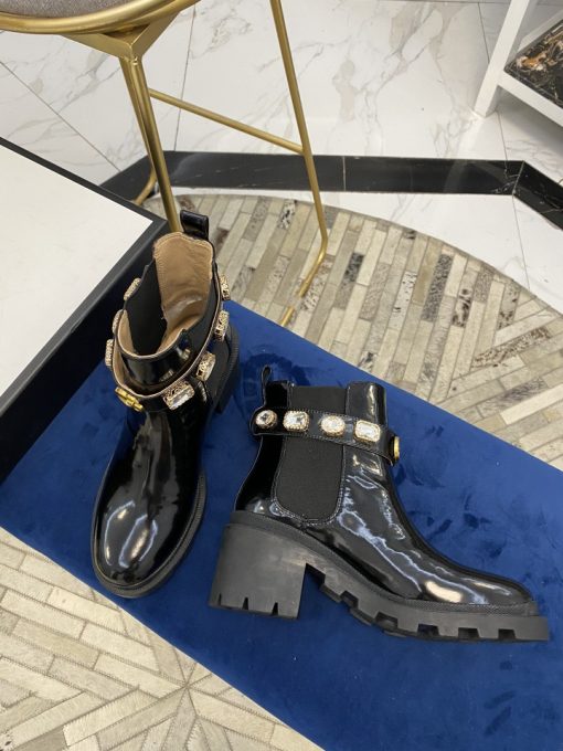 Gucci Women's Leather Ankle Boots With Strap Black 550036 Dks00 1000 - Image 5