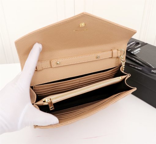 Saint Laurent Cassandre Matelasse Chain Wallet In Grain De Poudre Embossed Beige 22Cm 377828Bow012721 - Image 9