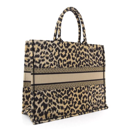 Christian Dior Canvas Mizza Large Leopard Book Tote Beige - Image 2