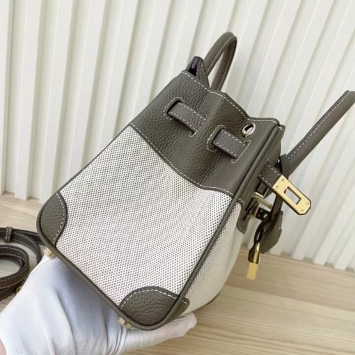 HERMES BIRKIN 25 BI-MATERIAL GOLD TONED HARDWARE GREY 25CM - Image 5