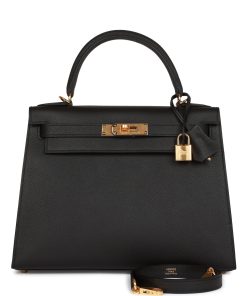 H Handbags Kelly Sellier 28 Black Epsom Gold Hardware
