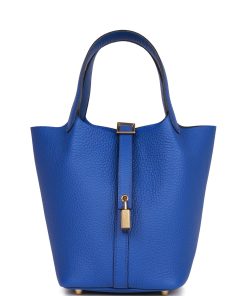 Hermes Picotin Lock 18 Bleu Royal Clemence Gold Hardware